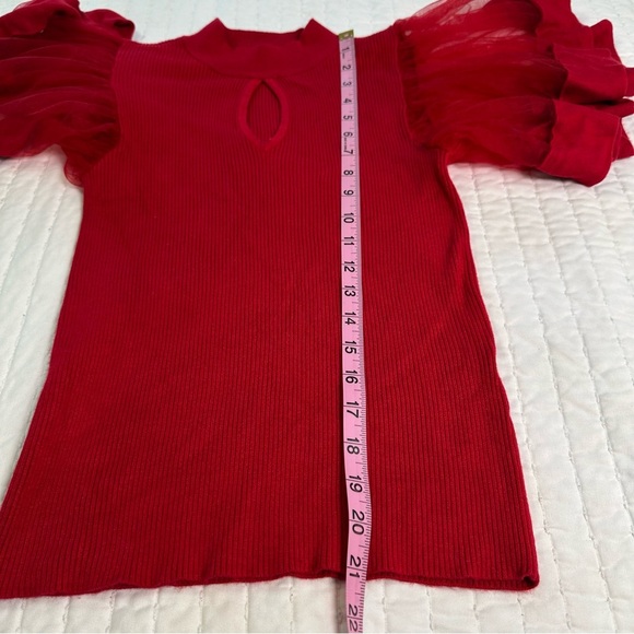 7 Avenue High Neck With Sheer Flutter Sleeve & Key Hole Neck Holiday Christmas - Picture 2 of 11